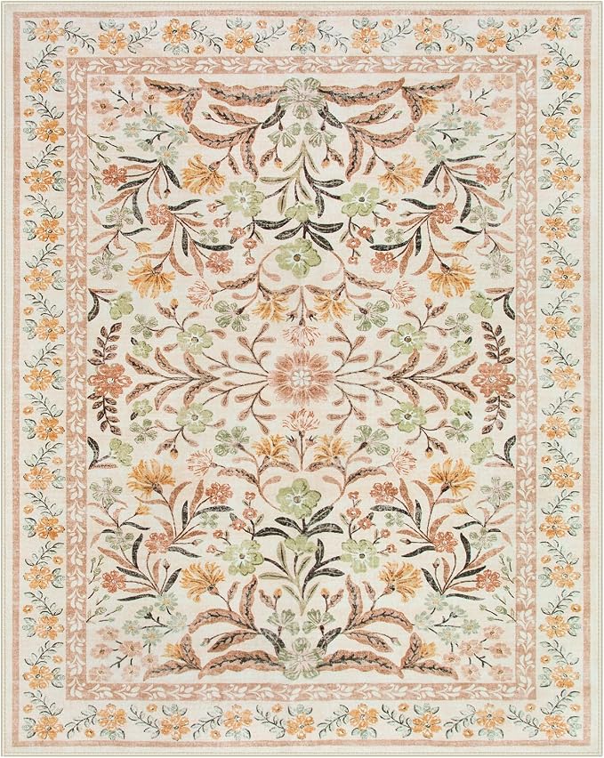 Lahome Fall Floral Washable Area Rugs 8x10, Boho Living Room Large Rugs Non-Slip - Image 9