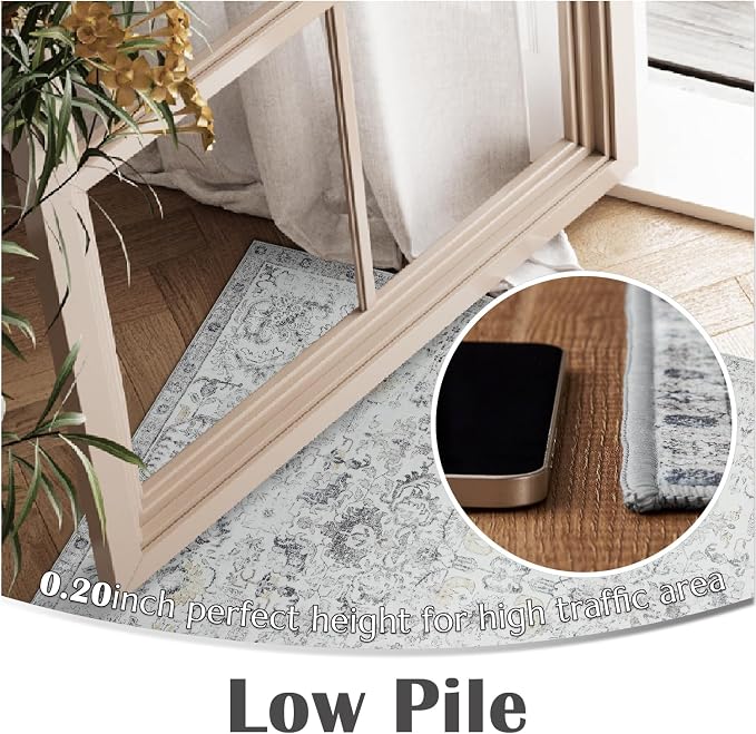jinchan Kalen Runner Rug 2x7 Washable Area Rug Soft Grey Vintage Hallway Indoor - Image 6