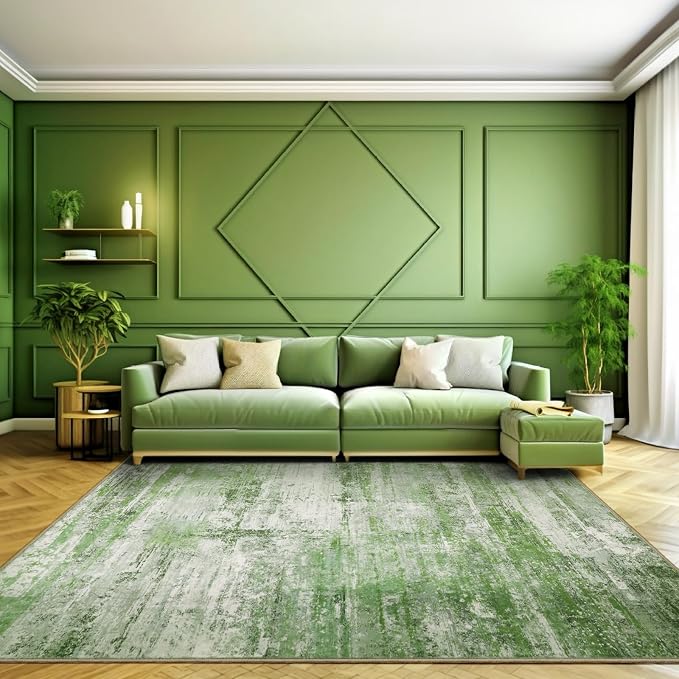 Abstract 8x10 Area Rug for Living Room Dining Room Home Office Bedroom Sage - Image 3