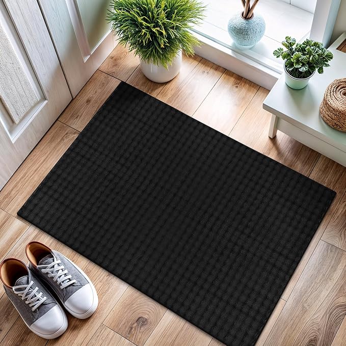 CAMILSON Modern Black Non Slip Door Mat Rug 2x3 Ultra Soft High Pile Entryway - Image 3