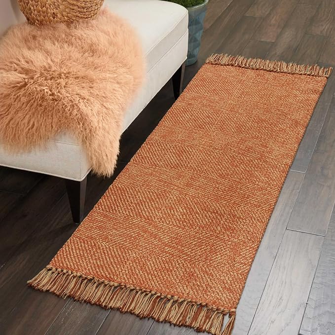 Collive Kitchen Runner Rug, Terracotta Cotton Modern Farmhouse Bathroom Mat - Image 8