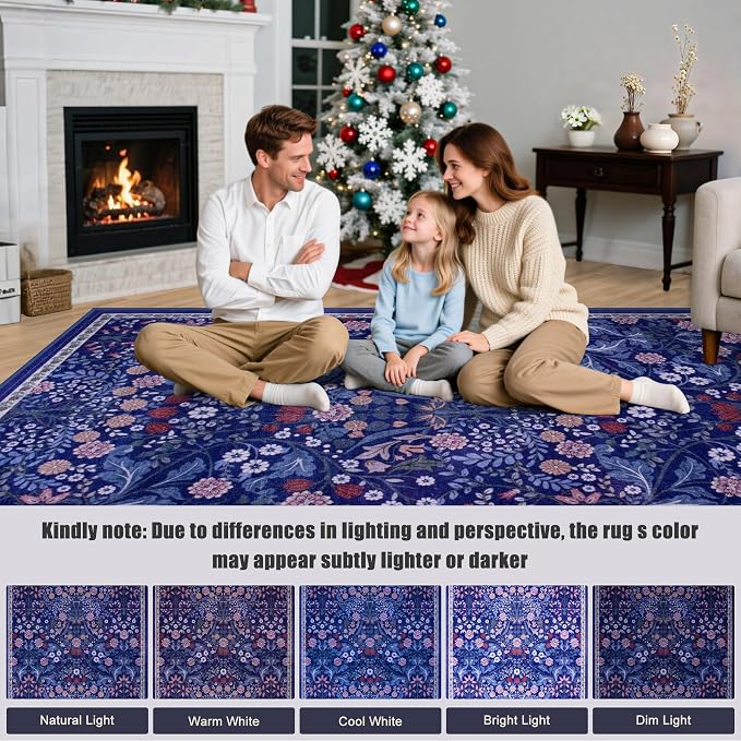 8x10 Area Rugs for Living Room: Floral Washable Rug Vintage Large Soft Boho - Image 9