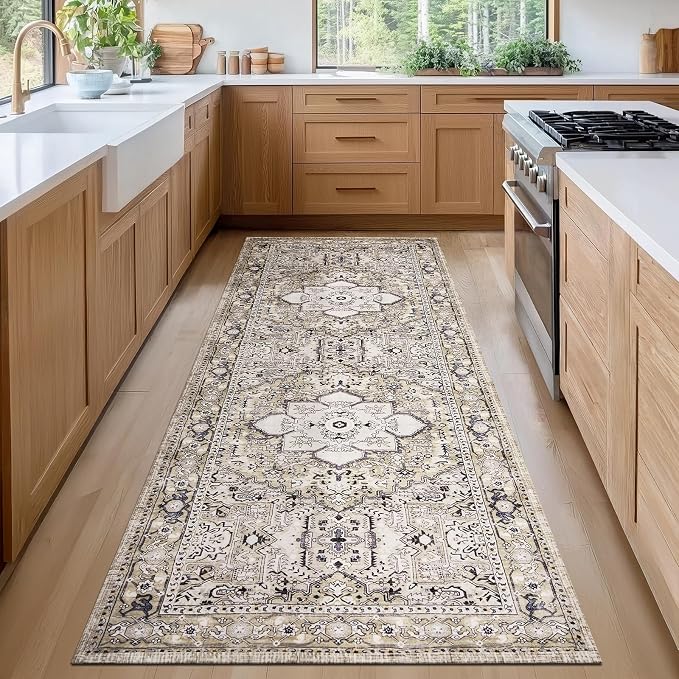 PURRUGS Vintage Farmhouse Boho Runner Rug 2x6 ft, Non-Slip Machine Washable Rug by PURRUGS