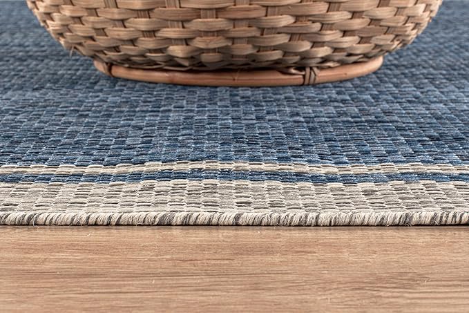 CAMILSON Outdoor Rug, 9x12 Bordered Navy Blue Gray Modern Large Area Rugs - Image 7