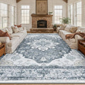 Area Rugs 10'x14' Washable Non-Slip, Floral Vintage Distress Print Pattern by RELEANY