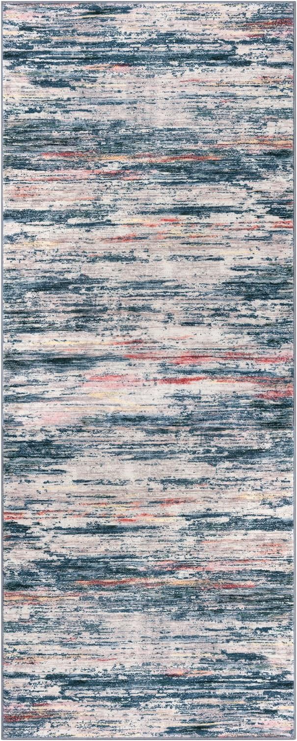 2x5 Modern Abstract Runner Rug for Hallway, Teal Blue Peach Gray Multi Super - Image 8