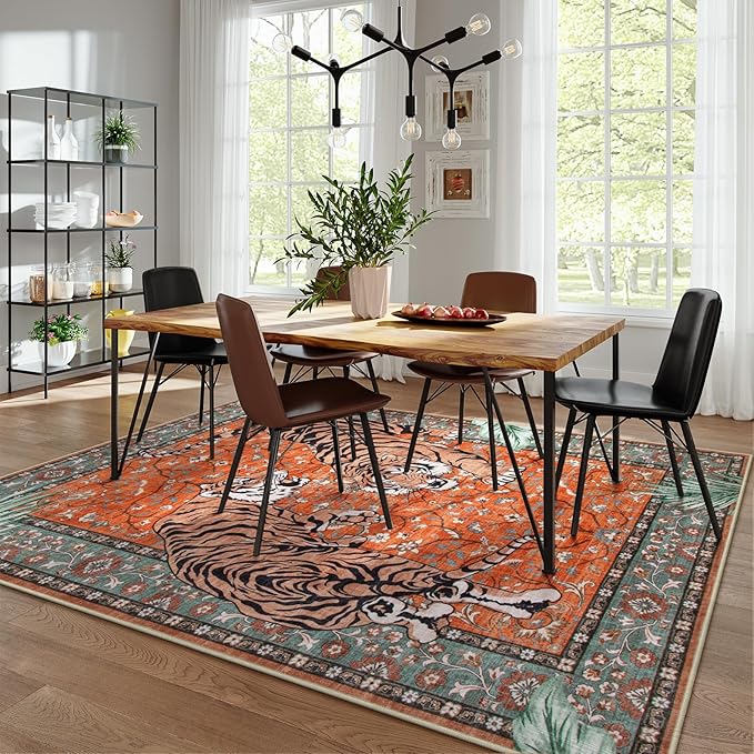 Moynesa Tiger Washable Area Rug, 9x12 Living Room Rug, Vintage Non Slip Large - Image 6