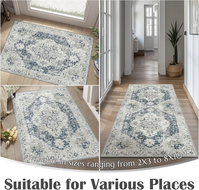 jinchan Kelda Area Rug 3x5 Washable Entryway Rug Vintage Soft Indoor Floor - Image 5