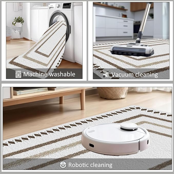 Moroccan Farmhouse Area Rugs 3x4ft, Neutral Geometric Pattern in Off-White Rug - Image 6