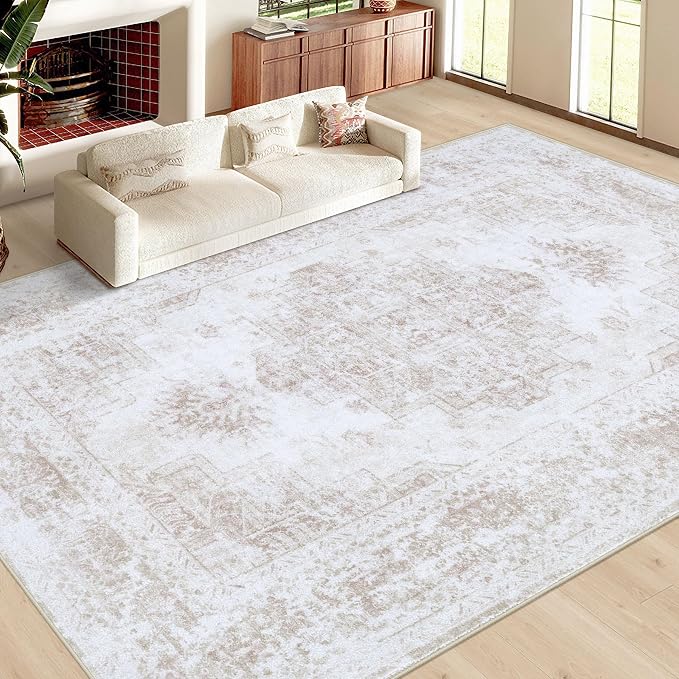 Area Rug 10x14 Living Room Rug, Machine Washable Vintage Distressed Medallion - Image 2