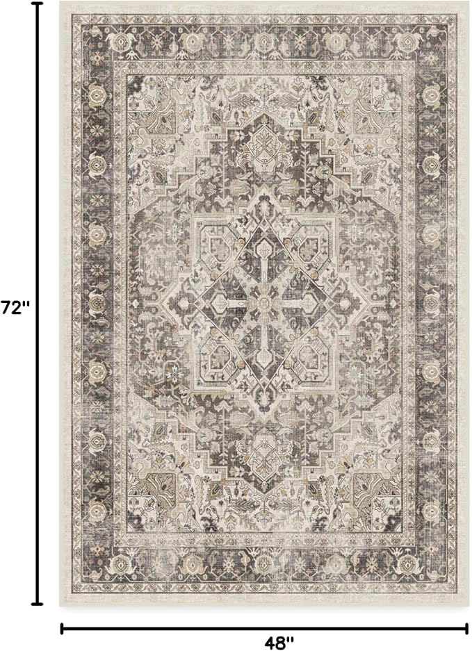 RUGGABLE Washable Vintage Area Rug – Kamran Hazel 4x6, Stain-Resistant - Image 3