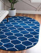 Rugs.com Lattice Frieze Collection Rug – 5' x 8' Oval Navy Blue Medium Rug by Rugscom