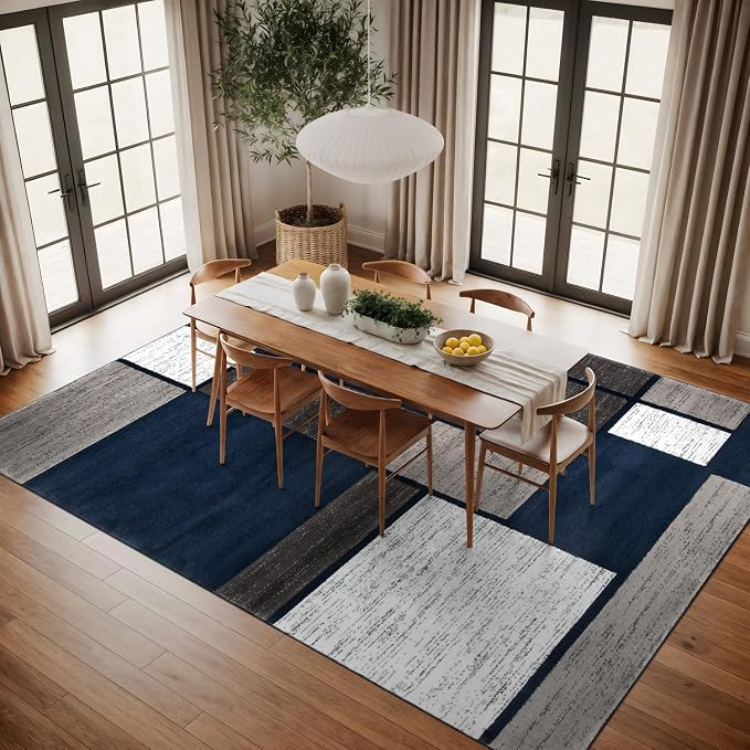 Rugshop Modern Geometric Boxes Navy Area Rug, Carpet - Image 8