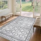 6x9 Washable Area Rug Non Slip, Faded Grey Living Room Rugs Low Pile, Thin - Image 4