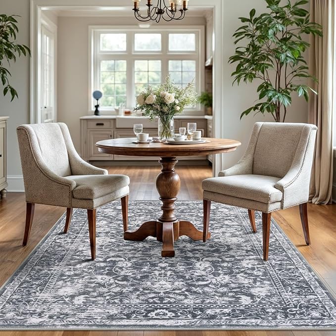 KILOCOCO Area Rug 4x6 Entryway Rug Washable Printed Vintage Floral Rubber - Image 2