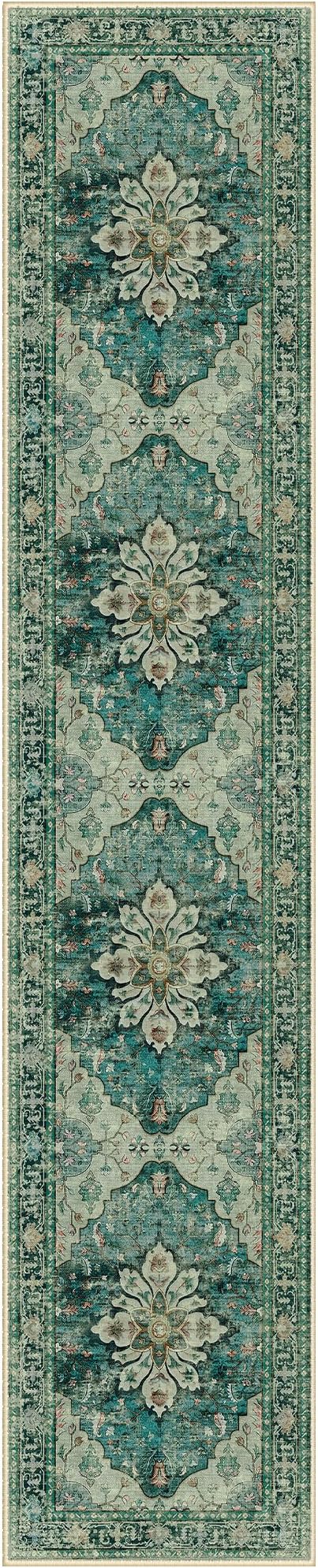 Area Rugs 2'6''x14' Washable Non-Slip, Floral Vintage Distress Print Pattern by RELEANY
