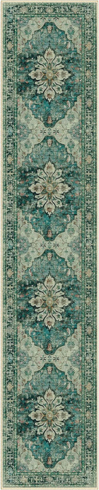 Area Rugs 2'6''x14' Washable Non-Slip, Floral Vintage Distress Print Pattern by RELEANY
