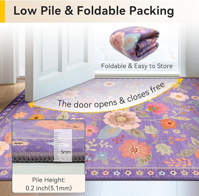 Floral 9x12 Area Rug Machine Washable Soft Print Boho Carpet Non Slip Doormat - Image 4