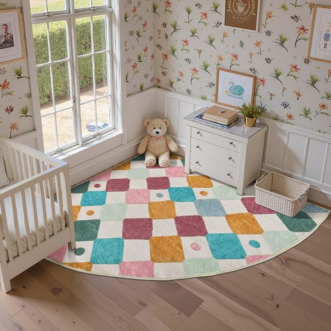 jinchan Macy Kids Rug for Nursery 6ft Radius Corner Washable Area Rug Modern by JINCHAN