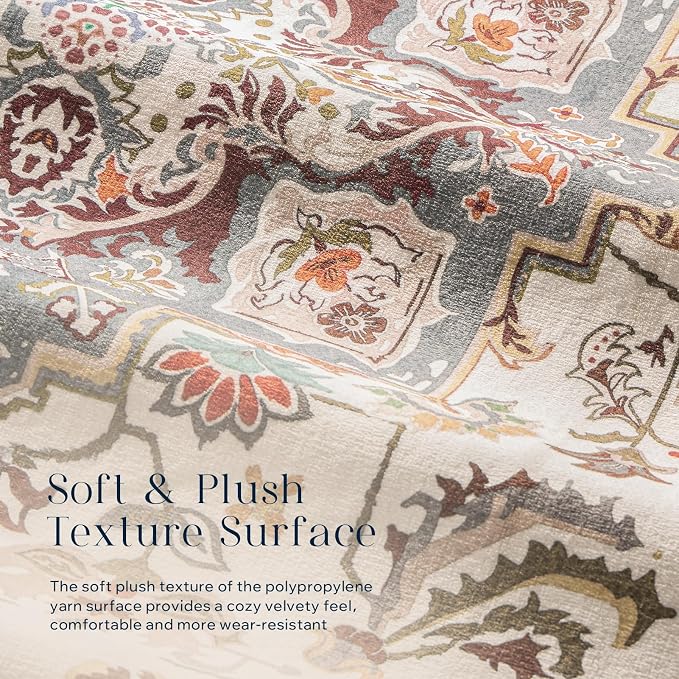 Phantoscope Washable Area Rug 9'x12' Non-Slip, Vintage Boho Rugs - Image 4