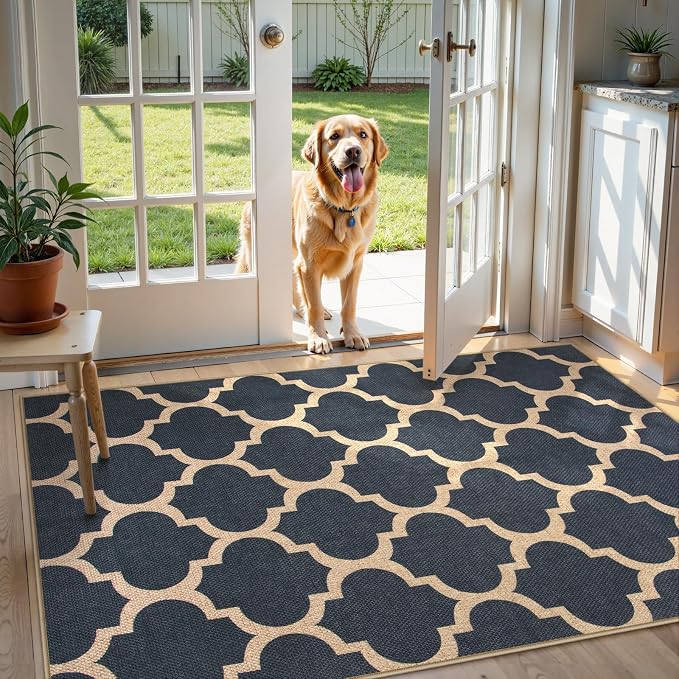 Lahome Moroccan 3x5 Outdoor Rug, Easy Jute Blue Washable Rug - Image 2