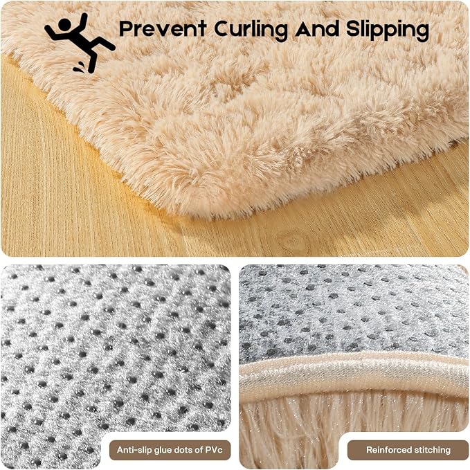 6x9 Light Tan Rugs for Living Room Bedroom, Fluffy Large Area Rug Soft Shag - Image 4