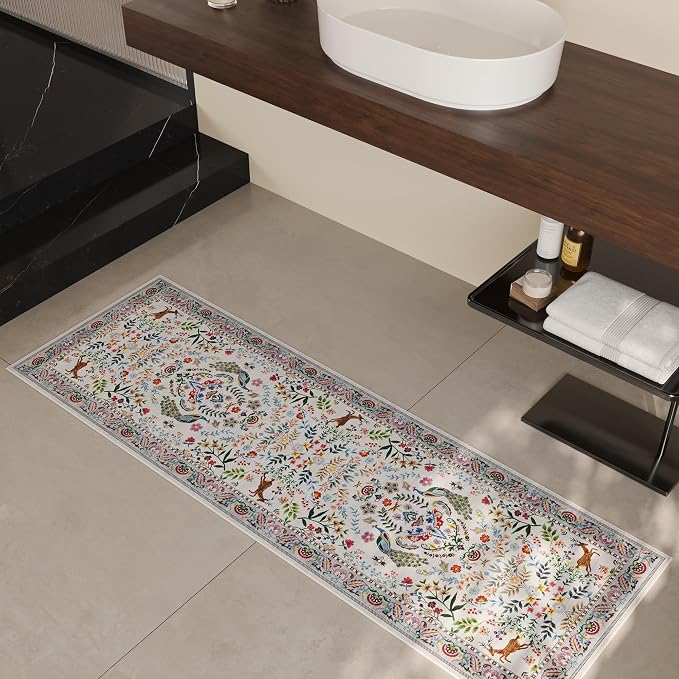 Rugcomf Runner Rug Washable Kitchen Runner 2'x 6'Runner Rug Floral Non-Slip - Image 5