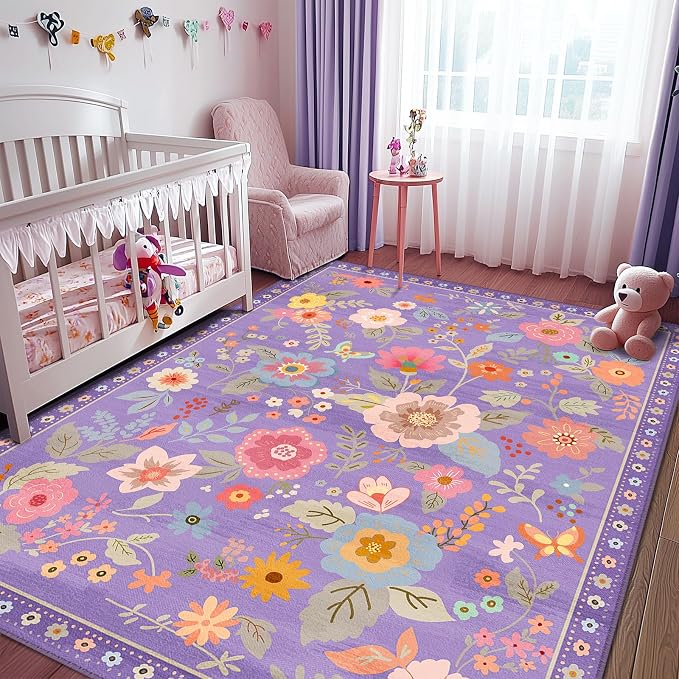 Floral 9x12 Area Rug Machine Washable Soft Print Boho Carpet Non Slip Doormat - Image 8