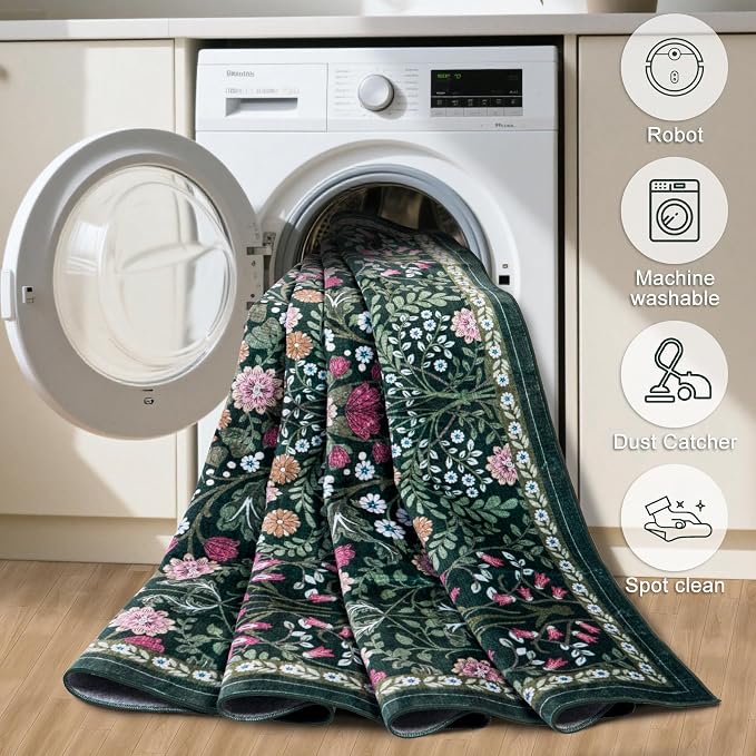 10x12 Area Rugs for Living Room: Floral Washable Rug Vintage Large Soft Boho - Image 5