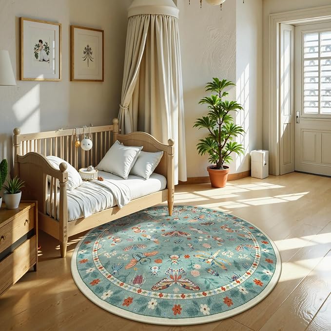 Lahome Insect Washable Round Rugs, Non-Slip Soft Round Rug 4ft Ultra-Thin - Image 2