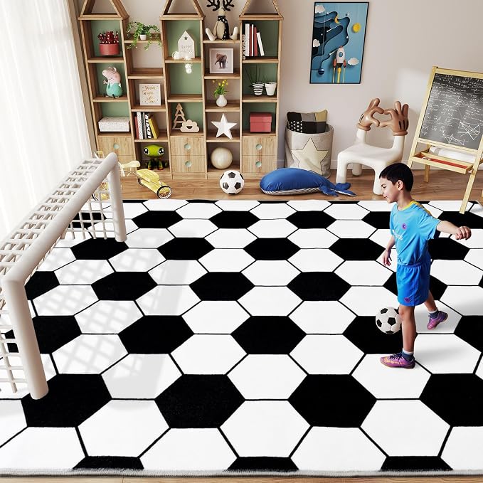 Soft Soccer Rug, Gifts for Boys Girls, Cute Bedside Shag Area Rug for Kids - Image 3