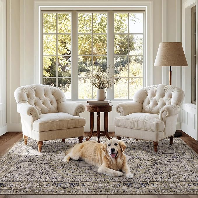 PURRUGS Vintage Farmhouse Boho Area Rug 5x7 ft, Non-Slip Machine Washable Rug - Image 2