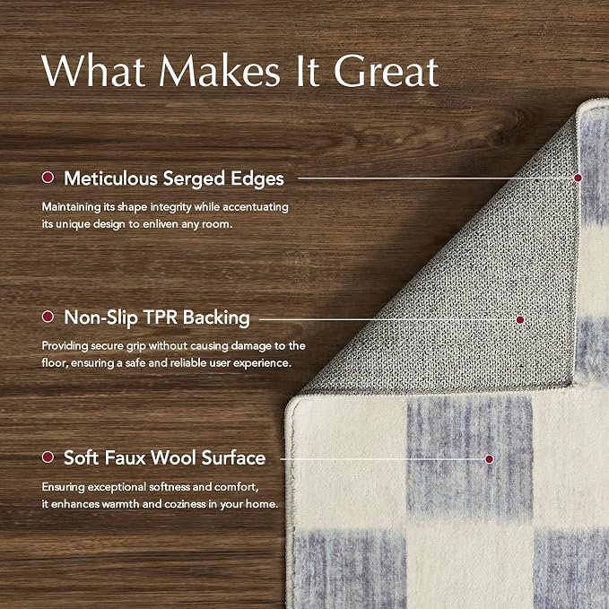 EVERGRACE Checkered Plaid Area Rug 2x3, Soft Fuzzy Faux Wool Rugs Washable Anti - Image 3