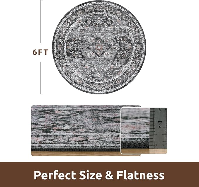 AMOAMI-6FT Round Rug-Rugs for Living Room-Vintage Soft Black Rugs for - Image 2