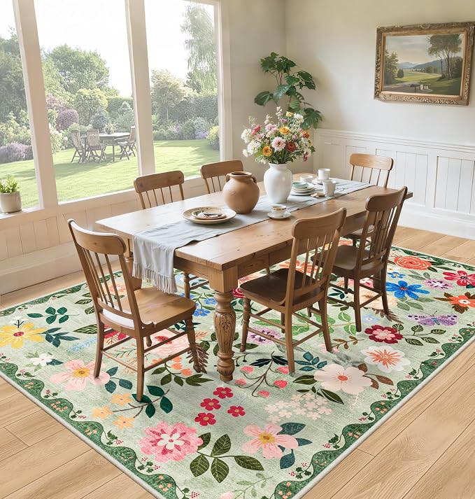 10x12 Area Rugs for Living Room: Floral Washable Rug Vintage Large Soft Boho - Image 4
