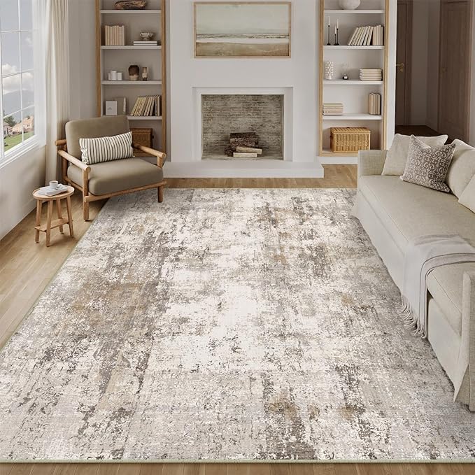 10x12 Area Rug Brown Grey Abstract Living Room Bedroom Washable Carpet Neutral - Image 4