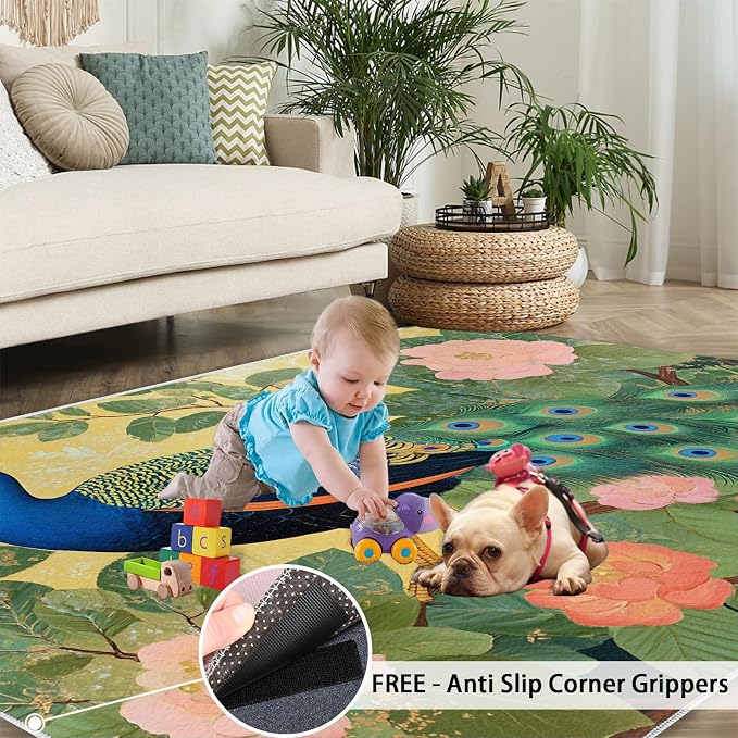 Peacock Peony Rugs for Bedroom - Image 5