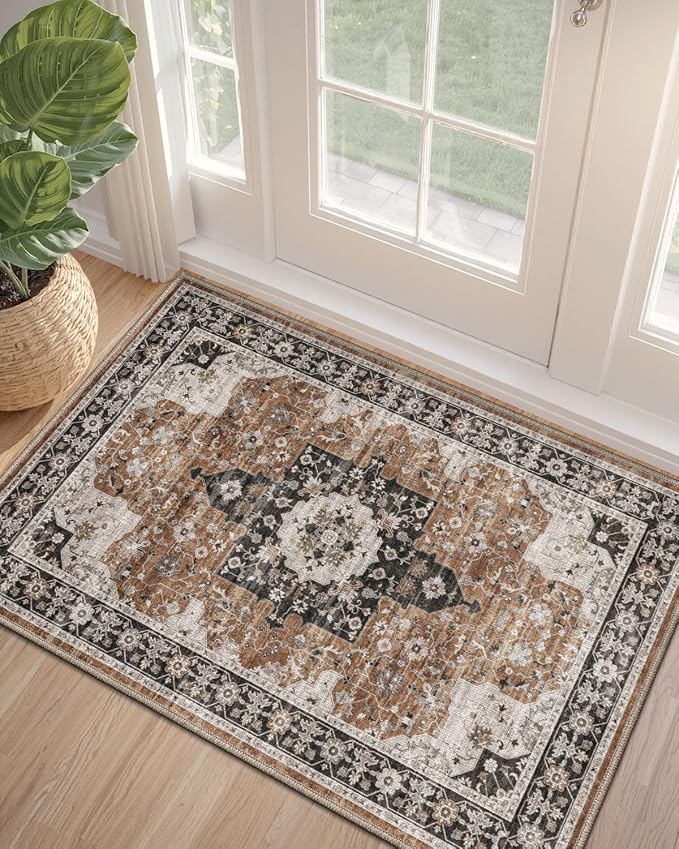 DEXI Area Rugs for Entryway 1'5"x2'6", Washable Low Pile Vintage Traditional by DEXI