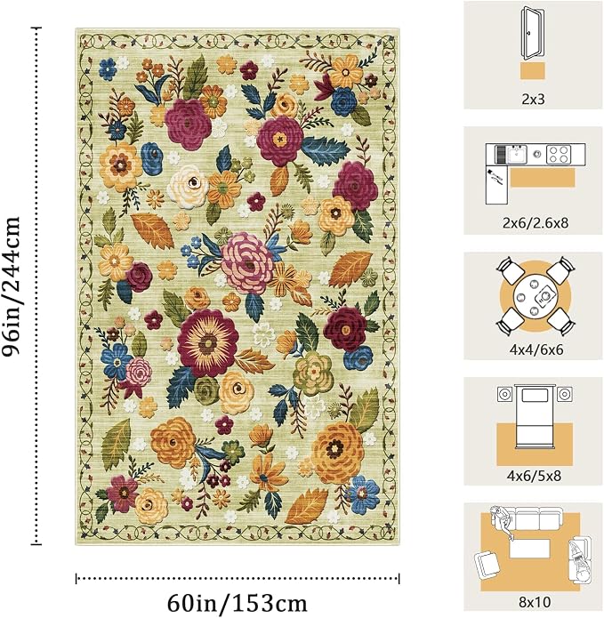 5x8 Machine Washable Area Rug for Living Room, Kids and Pets Friendly for - Image 2