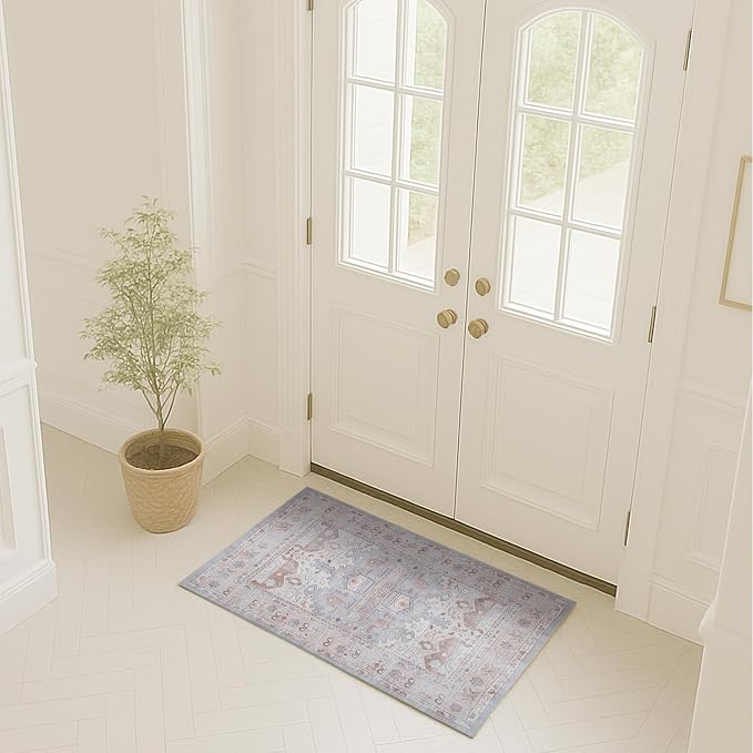 Turkish Rug. Washable Vintage Oriental Antique Inspired Traditional Doormat by FameRugs