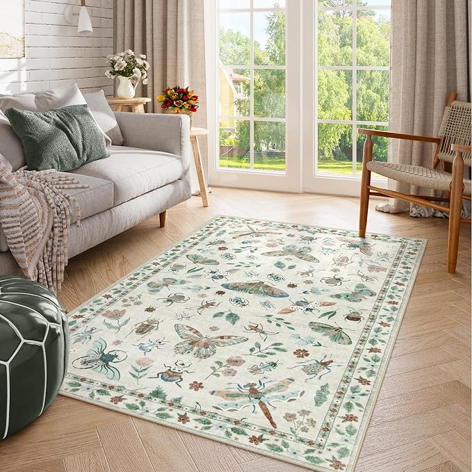 Lahome Insect Machine Washable Rug, 3x5 Rug Non Slip Soft Bedroom Rugs - Image 5