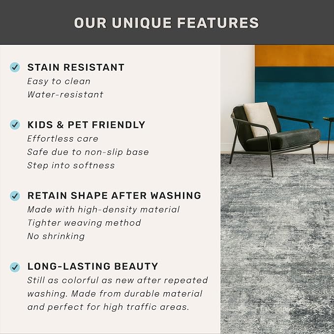 Farmhouse Gray and Blue Rugs for Living Room 8x10 - Image 6