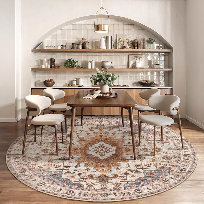 Tangsoo Vintage Round Rug 6ft, Washable Circle Rug, Non Slip Boho Round Area Rug - Image 6
