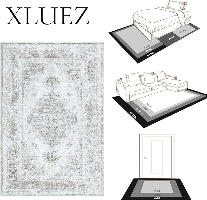 Area Rug 10x14 Living Room Rugs, Machine Washable Vintage Distressed Medallion - Image 8