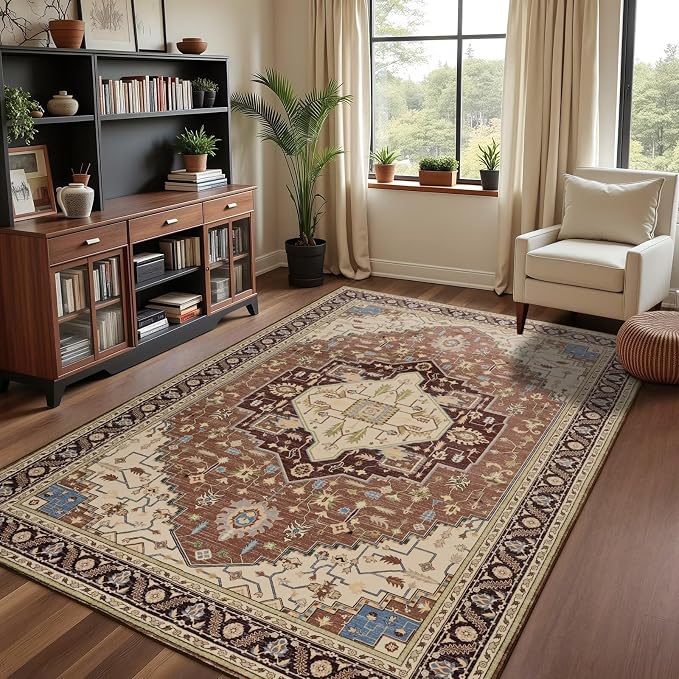 4x6 Mousse Brown Area Rug for Living Room, Machine Washable Rugs - Image 3