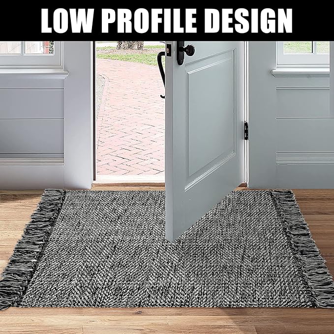 Collive Black Bathroom Rug, Cotton Reversible Entryway Rug Modern Farmhouse - Image 6
