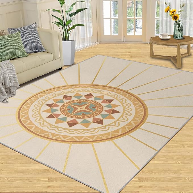 Boho Sun Area Rugs 8x10ft, Minimalist Line Area Rug - Image 3
