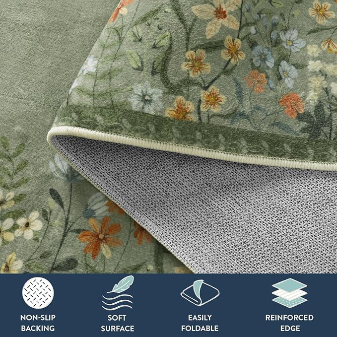 Lahome Boho Floral 2x3 Kitchen Rugs Green Door Mat Indoor Entrance, Machine - Image 6