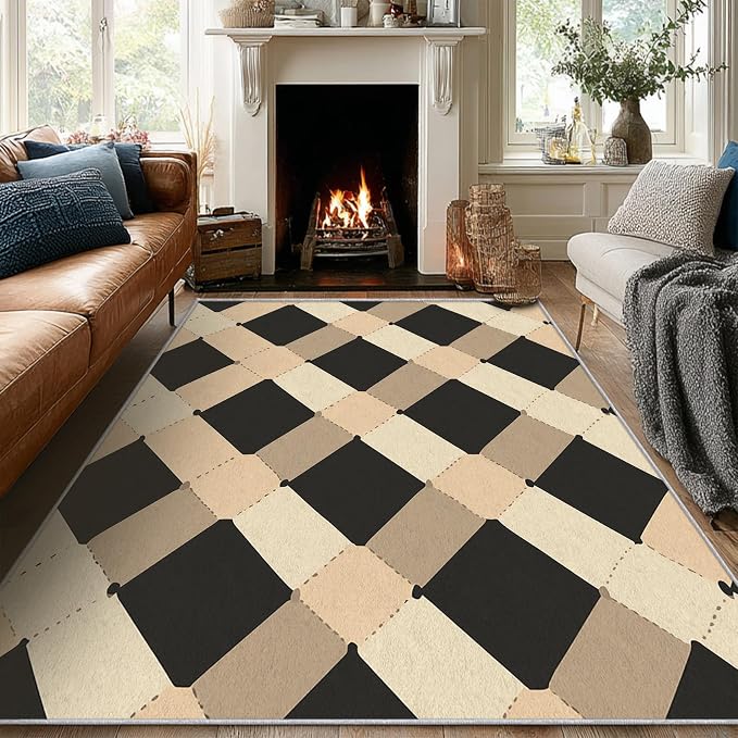 Washable 3x5 Modern Geometric Rug Living Room, Abstract Diamond Design Area Rugs - Image 2