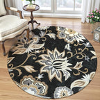 Lahome Floral Black Round Rugs - 3Ft Washable Round Area Rug Non-Slip Small by Lahome
